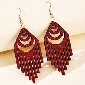 NEW Red Fringe Wooden Wood Dangle Earrings US $10.00